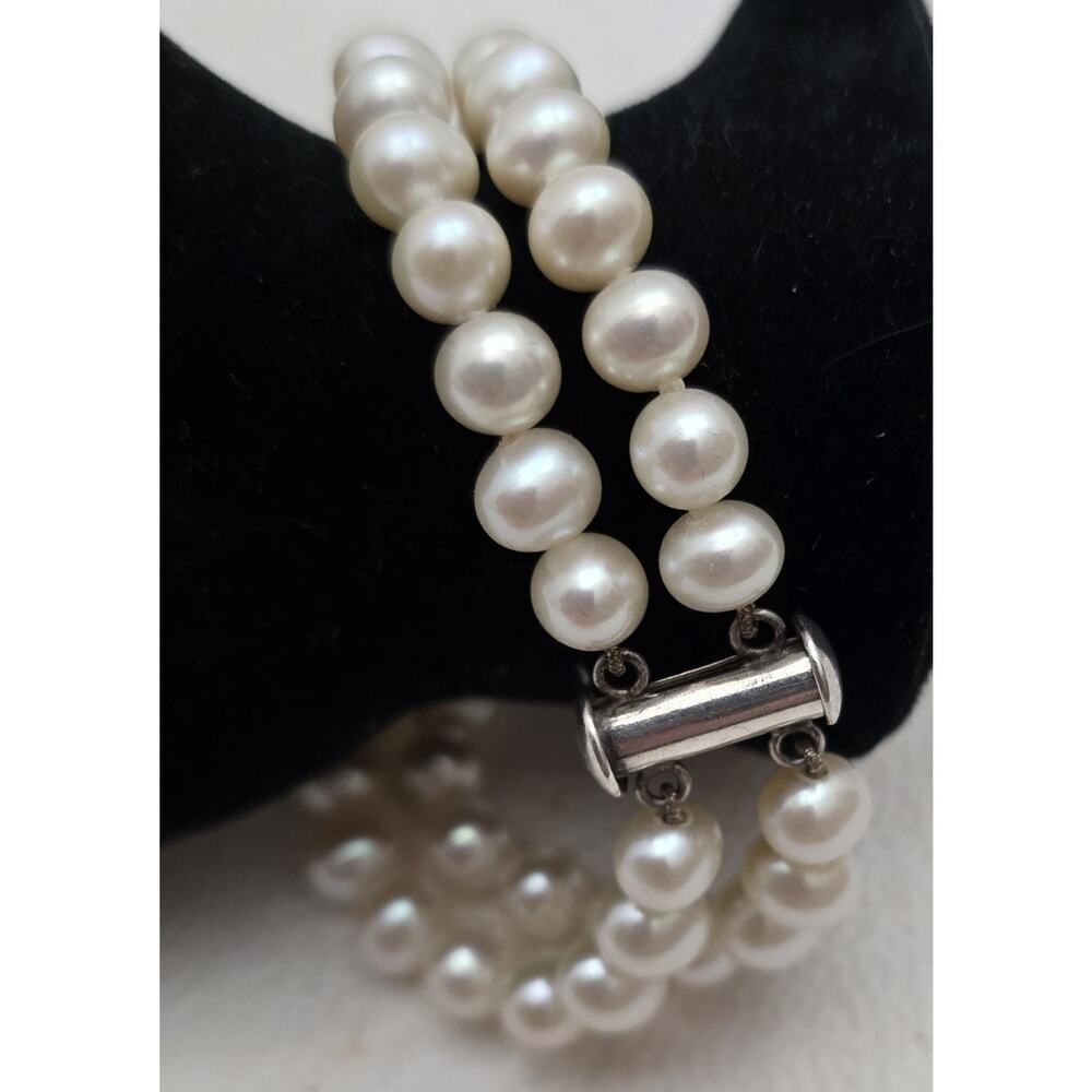 Vintage Mayan Head Sterling Silver Pearl Bracelet 5/8" Wide Signed MO - Picture 3 of 11